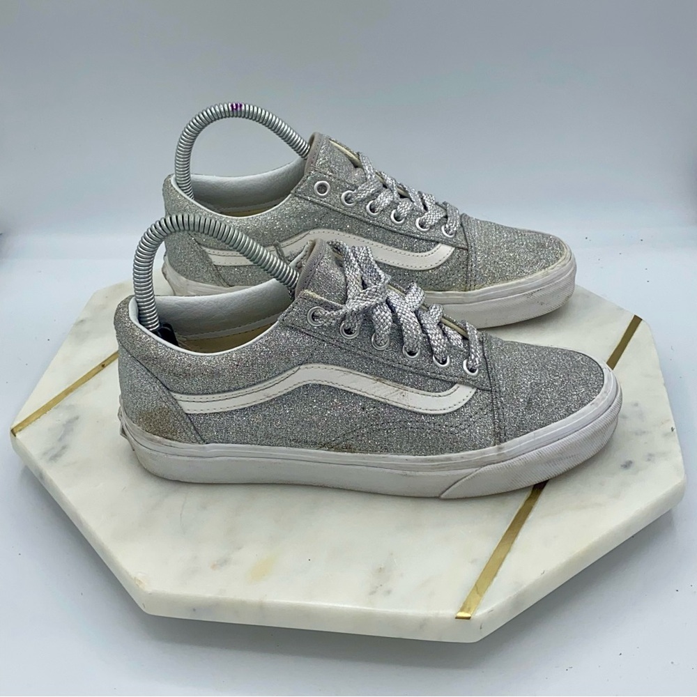 Vans Women’s Old Skool Silver Lurex Glitter Size 7.5 - Picture 2 of 8
